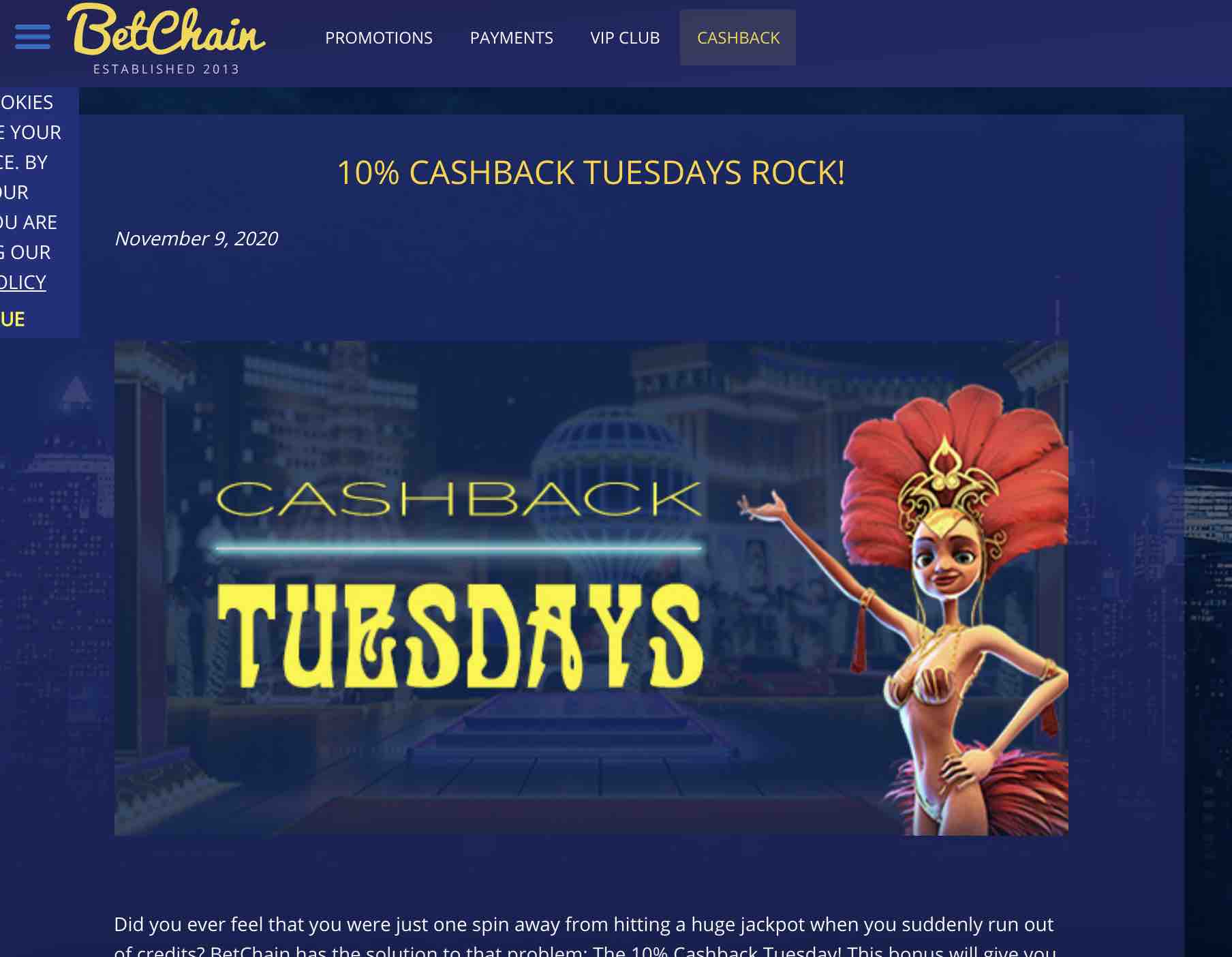 Cashback Offers at BetChain Casino