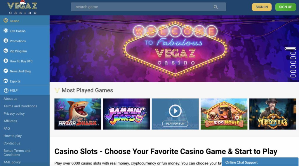 Vegaz Casino Review - Over 6,000 Games to Play at Vegaz Casino